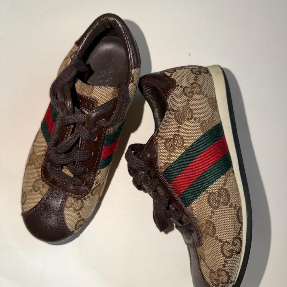 Gucci Kids Brown Sneakers with Green and Red Stripes - Picture 8 of 12